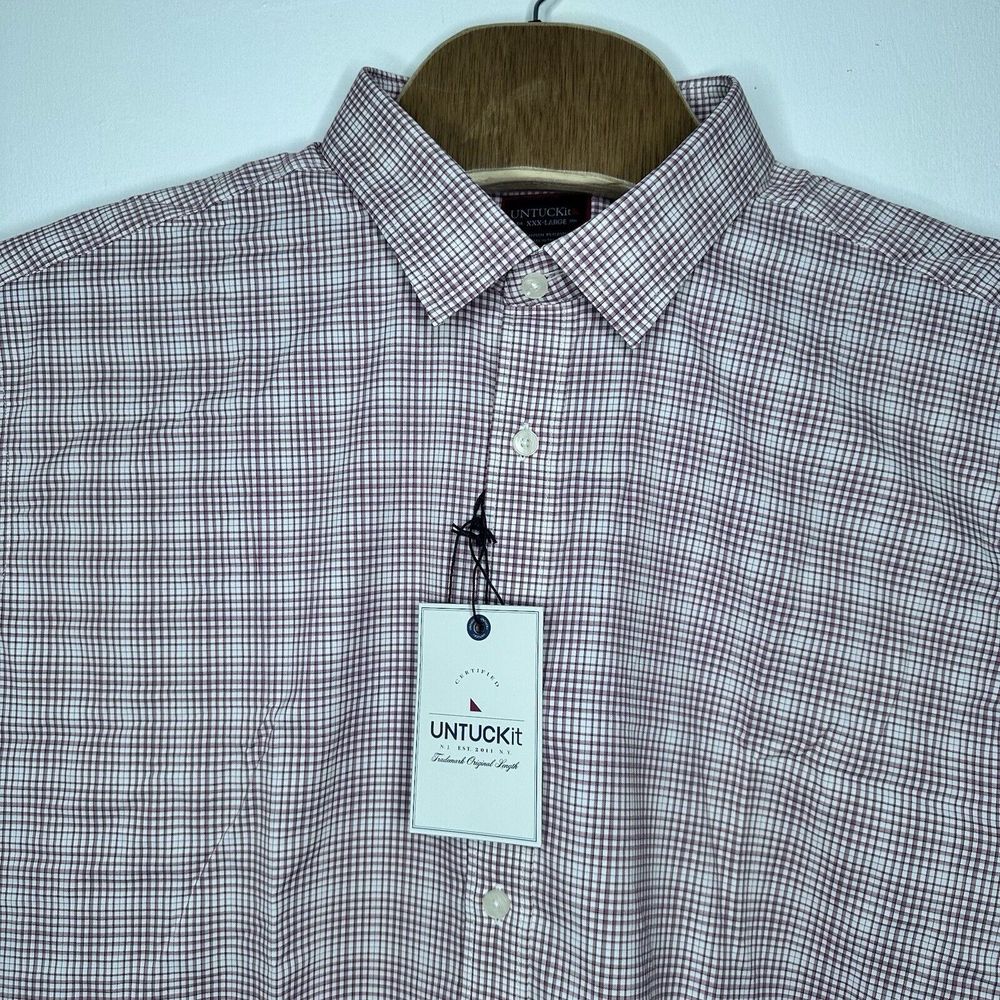 Untuckit Beckman Men's 3XL Long Sleeve Red Plaid Button Up Stretch Shirt